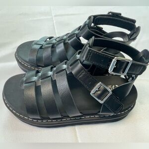 MADDEN NYC black Strappy wedged sandal. Velcro closures. Girls size 1.